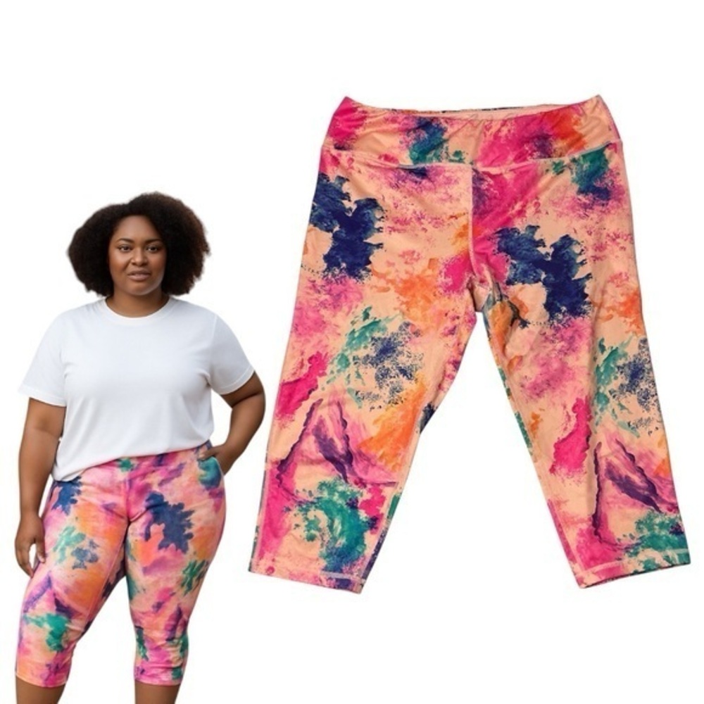 Pro Player Capri Leggings Colorful Abstract Wicking Athletic Activewear Size XL